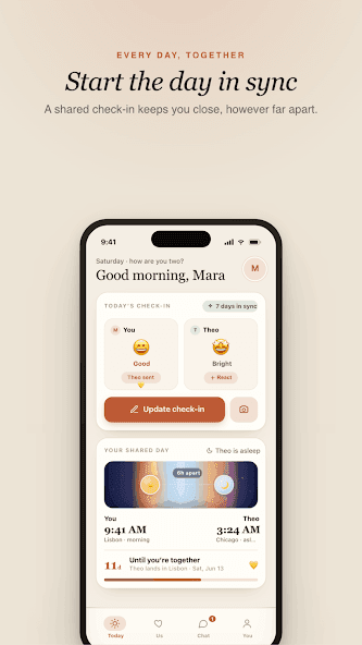 GoCouples shared daily check-in screen