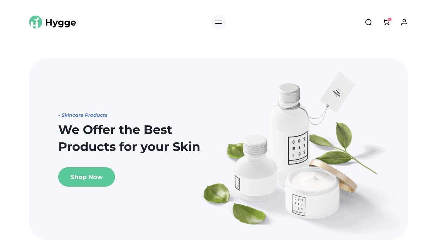Hygge skincare e-commerce homepage